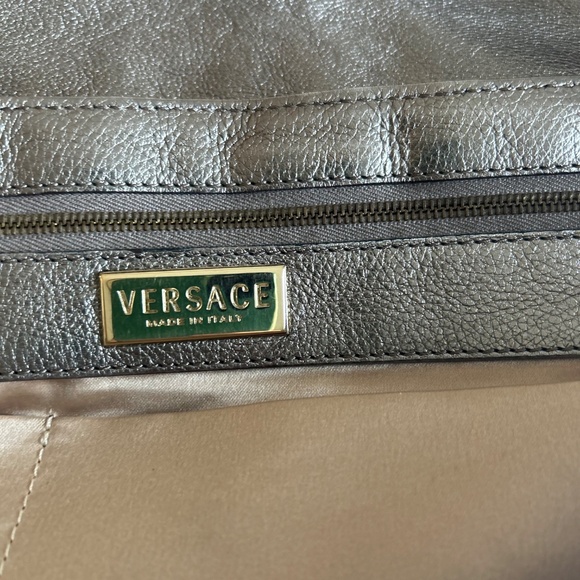 Versace Silver Leather Canvas Handbag Shoulder Bag - Picture 14 of 16